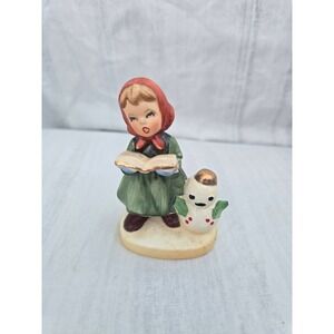 Vintage Napco Ware X8366 Ceramic Girl with Snowman Christmas Decor 1950s